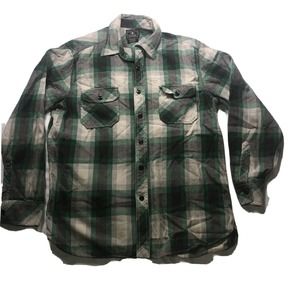 Lucky Brand Flannel Shirt Size Large Dungarees Green Gray White Plaid Cabincore‎